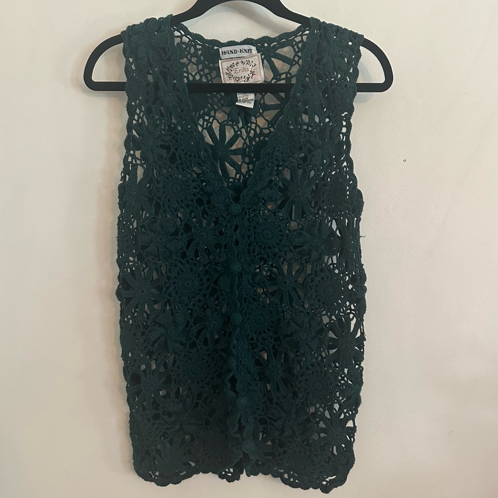 Erika Hunter Green Hand Knit Vest Large